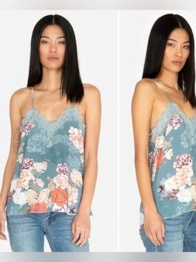 Johnny Was Jade Carmen Floral Lace-Trim Cami in Silk